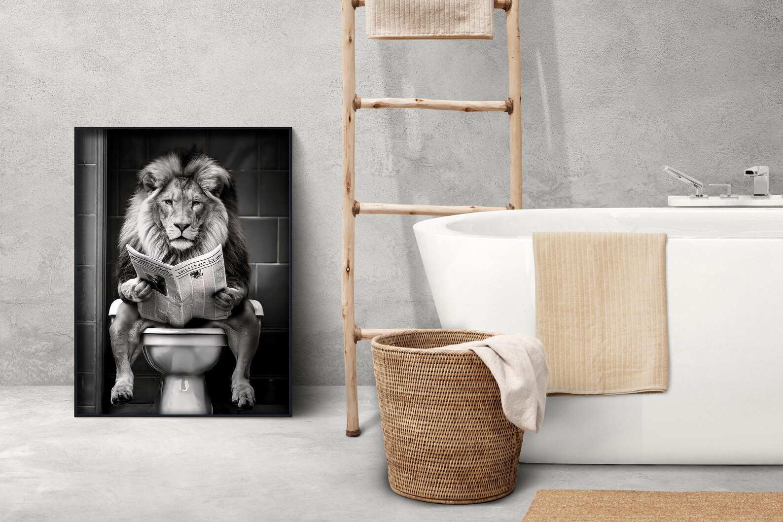 Funny Bathroom Wall Decor ,bathroom Art, Animals Reading Newspaper on — free download