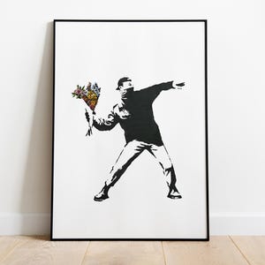 Banksy Art,Flower Bomber,Throwing Flowers Street Art,Banksy Flower Thrower Street,Iconic Street Art Poster,Famous Banksy Artwork