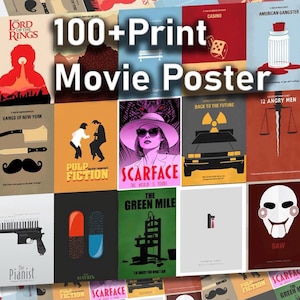 Más de 100 carteles de películas minimalistas, carteles de películas vintage, impresiones de carteles minimalistas, decoración de cine en casa, decoración de pared con portada de película, imprimible