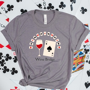 Wine Bridge Tee | Wine Glass and Game Night Playing Cards Graphic Shirt