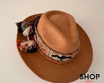 Elegant Wide-Brim Felt Hat with Handwoven Band