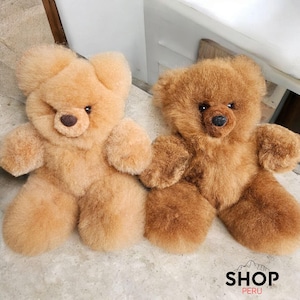 Urso de pelúcia de brinquedo, urso de pelúcia original, urso de pelúcia de alpaca feito à mão, urso de pelúcia feito à mão, urso bege de 14 e 12 polegadas, urso de presente de luxo para o dia dos namorados