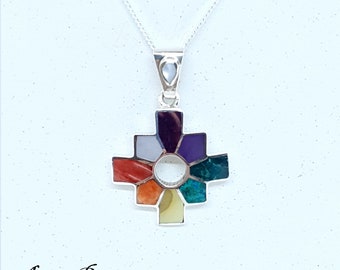 Silver .950 Chakana Cross With Natural Stones and Shells
