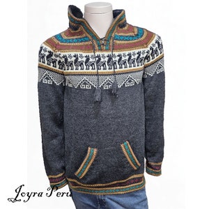Dark gray sweater, Hooded sweater, Winter sweater, Peruvian sweater