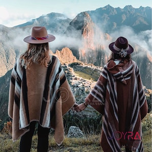 Cozy Winter Alpaca Poncho with Andean Stripes – Authentic Peruvian Design