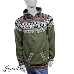 Green sweater, Hooded sweater, Winter sweater, Peruvian sweater/gift of San Balentino