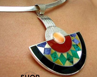 Andean-Inspired Necklace with Inca Pendant and Natural Stones