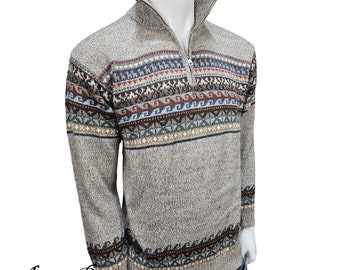 Suéter de alpaca beige para hombre, tejido peruano