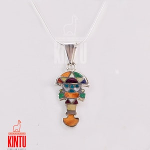 950 Silver Tumi Pendant Representing Medicine God with Natural Stones - Artisanal Peruvian Healing Symbol Necklace