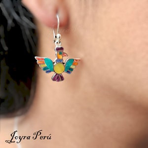 950 Sterling Silver Condor Earrings with Multicolored Natural Stone Accents