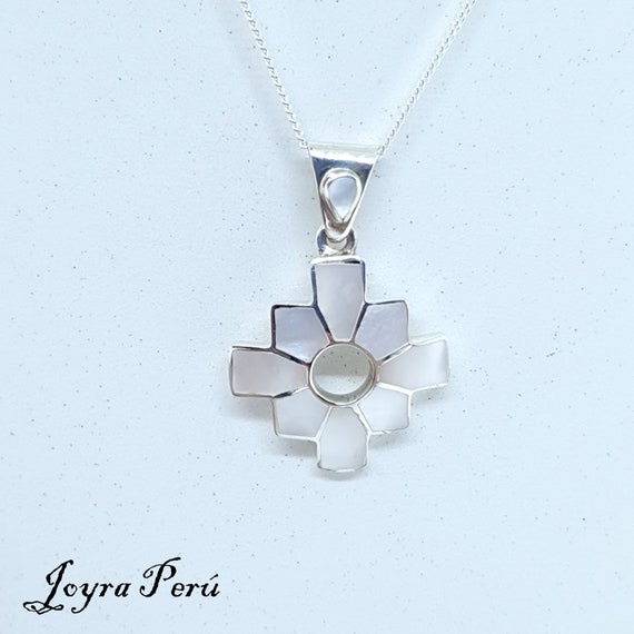 Pendentif Péruvien Chakana (Croix Des Andes) En Argent 950 & Spondyle - Fait Main Par Artisans - Longueur 24 Pouces (60cm)