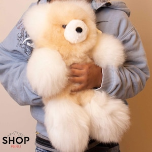 Urso de pelúcia de brinquedo, urso de pelúcia original, urso de pelúcia de alpaca feito à mão, urso de pelúcia feito à mão, urso bege e branco de 14 e 12 polegadas,