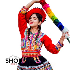 Typical costume of Peru. Typical Peruvian costume from Cuzco. Typical Peruvian costume for women. Typical embroidered dress. VALICHA costume