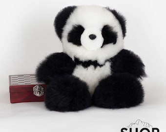 Oso de peluche panda de piel de alpaca bebé hecho a mano, hipoalergénico