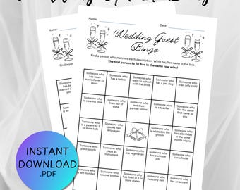 Bingo pour les invités de mariage | Jeux de table pour mariage | Trouvez l'invité Bingo | Jeu de mariage | Téléchargement instantané | Jeu de douche nuptiale | Imprimable