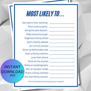 Most Likely To | Family Reunion Games | Printable | Party Games | Games For Adults | Friendsgiving | Digital Download | Icebreaker Games