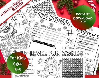 Christmas Activity Placemat Bundle for Kids 6–8 | Holiday Games, Coloring & Puzzles | Printable Kids Table Activities | Instant Download