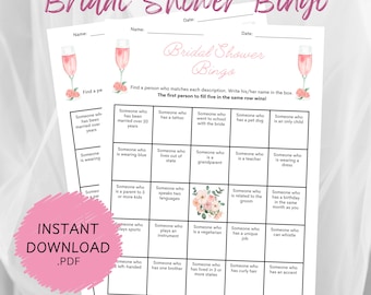 Bingo nuptiale | Jeux de table de douche | Trouvez l'invité Bingo | Jeu de mariage | Téléchargement instantané | Jeu de douche nuptiale | Jeux brise-glace