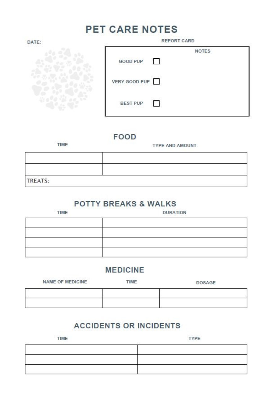 Printable Pet Care Instructions and Pet Sitter Notes - Etsy