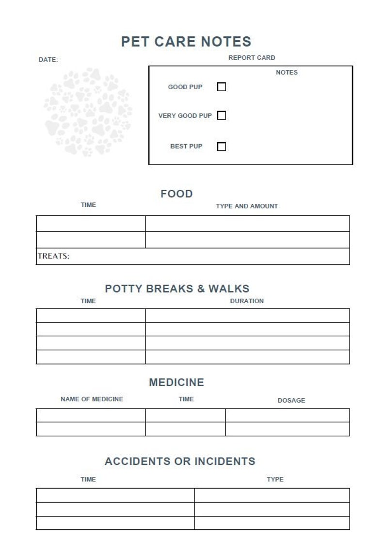 Printable Pet Care Instructions and Pet Sitter Notes - Etsy