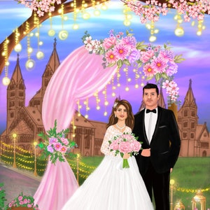 Custom Wedding Illustration, Couple Anniversary Portrait Drawing, Unique Valentine’s Gift for Him/Her, Personalised Gift, Custom Drawing