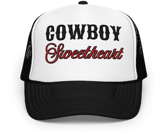 Gorra de camionero de espuma con diseño de corazón de vaquero