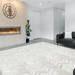 Handmade Cowhide Rug Patchwork White Cow Skin Hand Stitched Premium Leather Area Rug Hair On |  Black Cowhide Patchwork Carpet