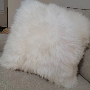 Puede incluir: Un coj&iacute;n de piel de oveja blanco con una textura suave y esponjosa. El coj&iacute;n es perfecto para a&ntilde;adir un toque de calidez y comodidad a cualquier habitaci&oacute;n.