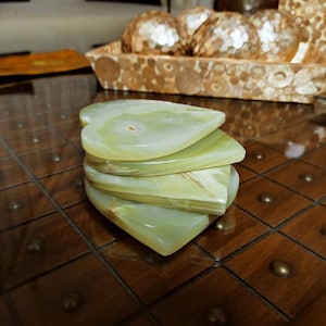 Green Onyx Marble Coaster Set, Green Onyx Marble Heart Shaped Coasters Tea Coaster Drink Coasters Bar Accessories, Stone Tea Coasters