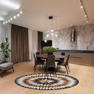Handmade Cowhide Rug Patchwork TRI Colour Cow Skin Hand Stitched Premium Leather Area Rug Hair On |  Multi Colour Cowhide Patchwork Carpet