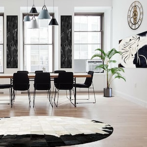 Handmade Cowhide Rug Patchwork Black & White Colour Cow Skin Hand Stitched Premium Leather Area Rug Hair On |   Cowhide Patchwork Carpet