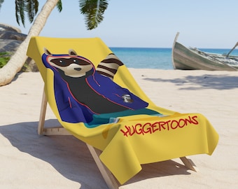 Beach Towel Huggertoons Humanoid Cool Raccoon  | Gift for Him | Gift for Her |  Beach Vacation gift | Large Luxuriously Soft  Pool Towel