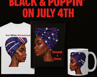 Paquete de sublimación de pañuelos para la cabeza con diseño de chica negra del 4 de julio / Clipart del Día de la Independencia para camisetas