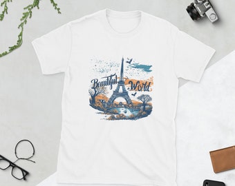 Beautiful World Unisex T-Shirt: Parisian Elegance & Nature's Serenity