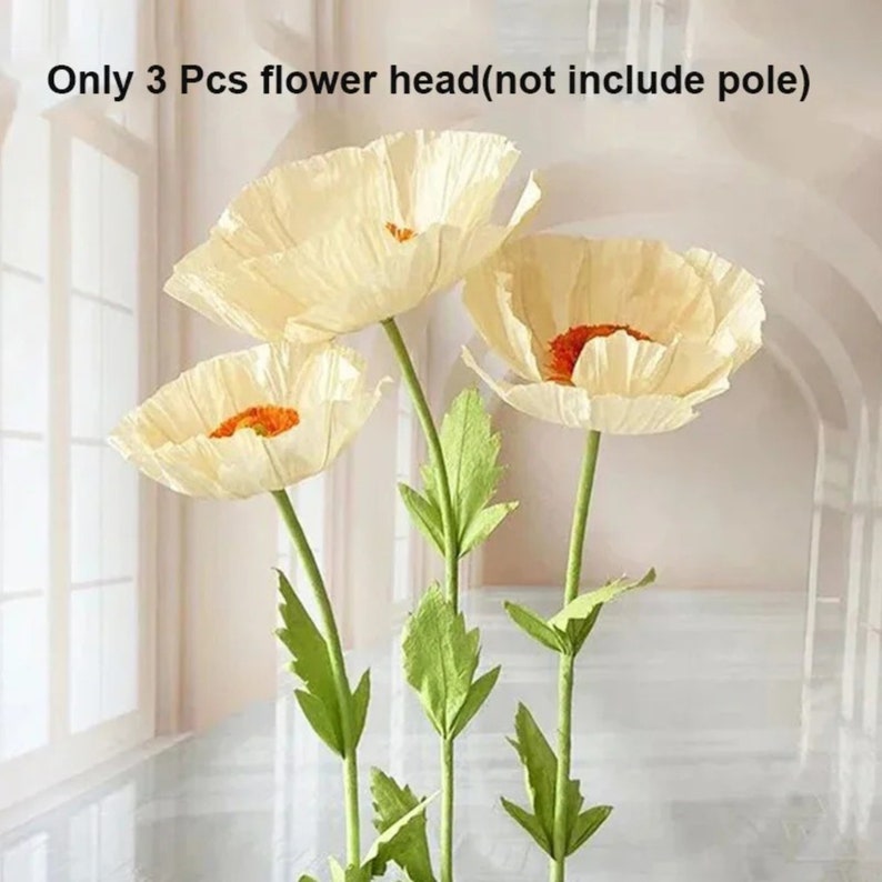 Large Peony Flowers 3 Pieces Set Paper Flower Heads for Event Decoration Wedding Party Backdrop Decor Kids Room Eco-Friendly Floral Décor 3Pc Champagne head