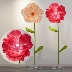 Teste di fiori di carta di grandi dimensioni con steli, fiori di papavero artificiali di grandi dimensioni per la festa nuziale, il primo compleanno, lo sfondo per il matrimonio