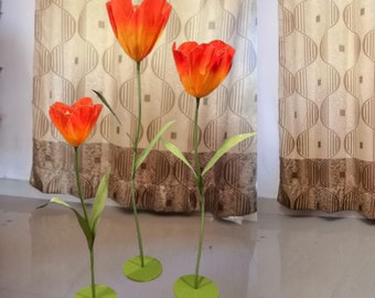 Tulipes artificielles capitules 3 pièces pour toile de fond de fête de mariage décoration d'événement floral mise en page de fenêtre