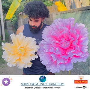 Giant Velvet Peony Flower 32-inch Flower Head with PVC Stem for Bridal Shower, Wedding Photograph, Party Backdrop Decor, Floral Arrangement