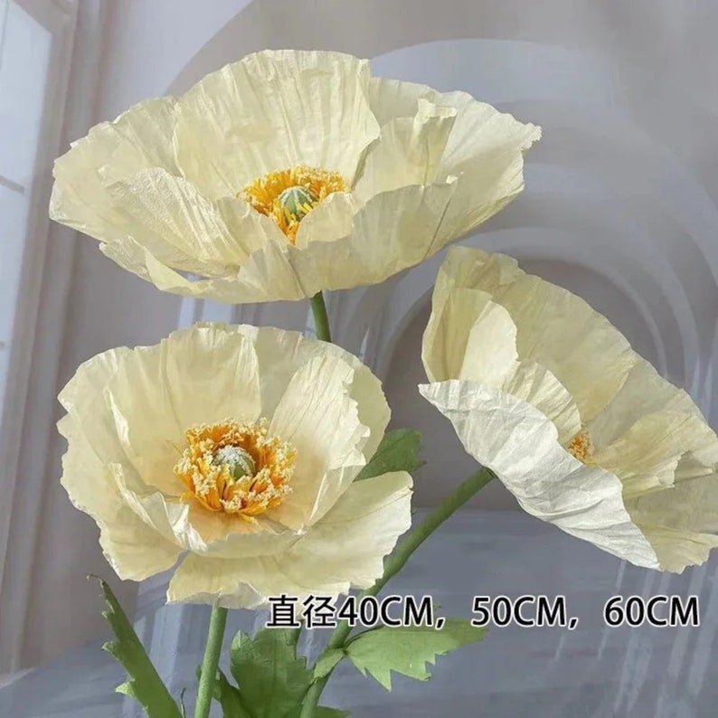 Ensemble de 3 grandes fleurs de pivoine en papier pour décoration d'événement, décoration de toile de fond de noce, chambre d'enfants, décoration florale respectueuse de l'environnement 3Pc Milk yellow