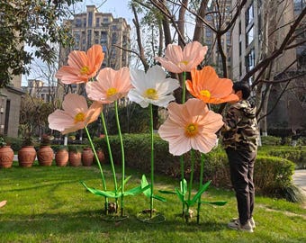 Amapolas gigantes, cabezas de papel de doble capa de 61 cm con tallos y bases, para decoración de eventos y fotografía de arreglos florales.