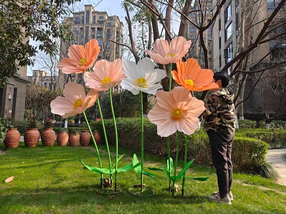 Giant Poppy Flowers, 24-Inch Double Layer Paper Flower Heads with Stems and Bases, for Event Decoration, Floral Arrangement Photography