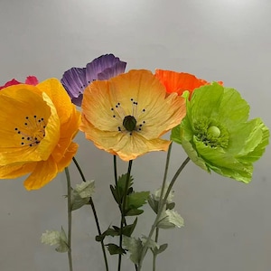 Reuze klaproosbloemen, aangepast papier met stelen en basis, 20/24/32 inch bloemen, bruiloft achtergrond, etalagedecoratie