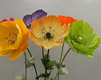 Fleurs de pavot géantes, Papiers personnalisés avec tiges et bases, Fleurs de 20/24/32 pouces, Toile de fond de mariage, Décoration de vitrine