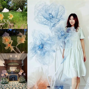 Grande set di 3 teste di fiori di papavero per fondali per matrimoni, decorazioni per eventi di primo compleanno, baby shower