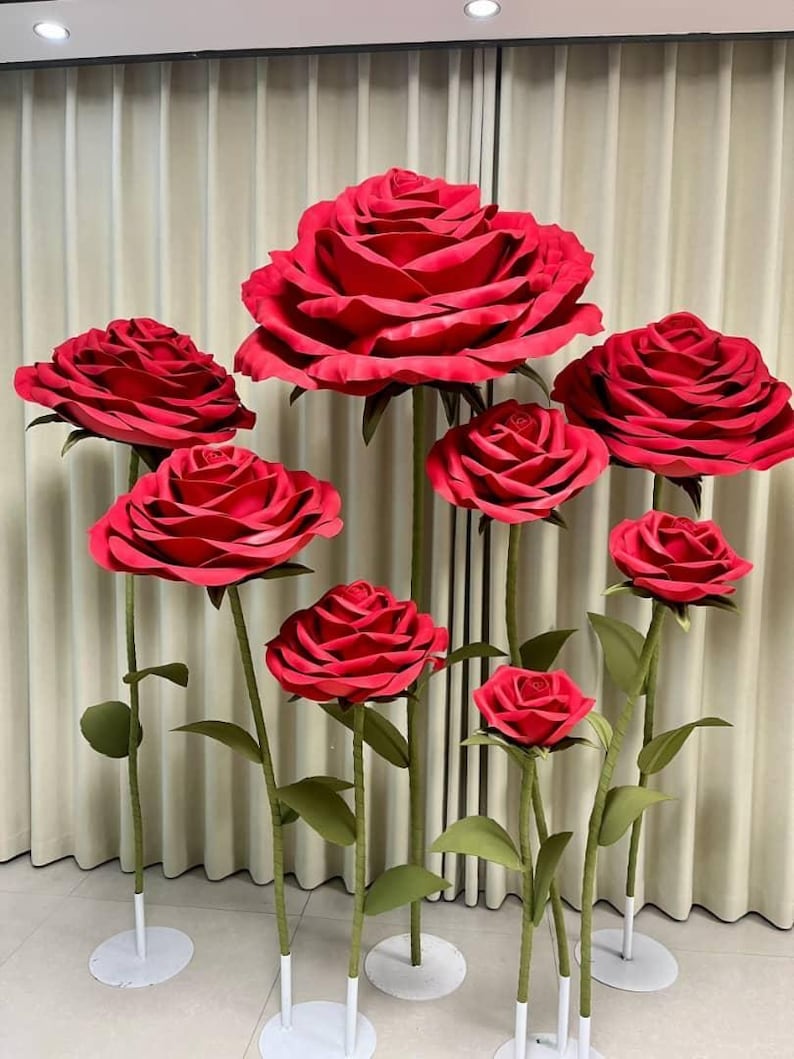 Giant Rose Flower Head With Stem and Base, Customizable Bloom for ...
