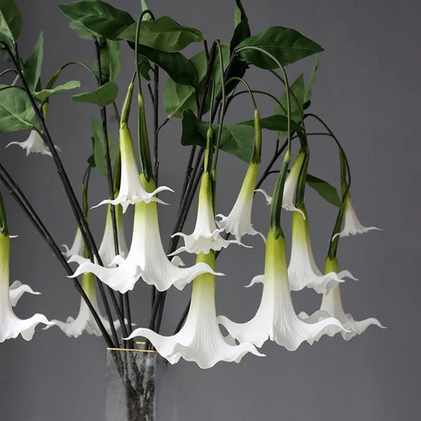 Angels Trumpet Flower 2 Stem-Branch Real Touch Artificial Flowers for Wedding Party Decoration Event Decor Floral Arrangements