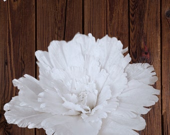 Flor de peonía blanca súper grande, peonías de papel de gran tamaño de 100 cm con hoja para despedida de soltera, arreglo de boda, decoración floral para eventos al aire libre