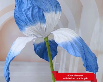 Künstliche Iris Blume mit Stiel 60 cm große Papierblumen Blumen für Eventdekorationen Erster Geburtstagsparty Backdrop Decor