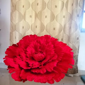 Samt Pfingstrose 100 cm Große Kunstblume mit Blatt für Hochzeit Event Dekor Blumenschmuck Hotelzimmer Dekoration Geburtstagsgeschenk Red