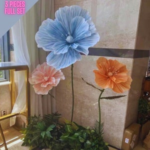 Set di 3 pezzi di fiori di papavero giganti con base per decorazioni per eventi, decorazioni per matrimoni, decorazioni per feste di compleanno, composizioni floreali